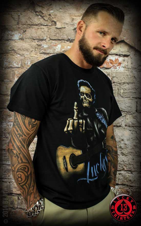 Lucky13 T-Shirt Black Bird - Johnny Cash