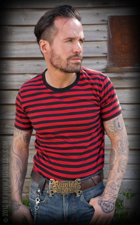 red and black striped t shirt