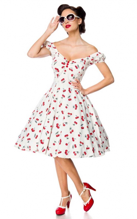 Belsira - Off-the-Shoulder Swing Dress Cherry Lady