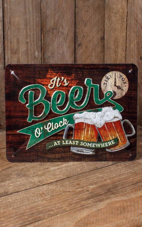 Tin plate sign 15 x 20cm Beer O Clock Glasses