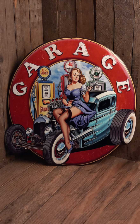 Tin plate sign 45cm PinUp Garage