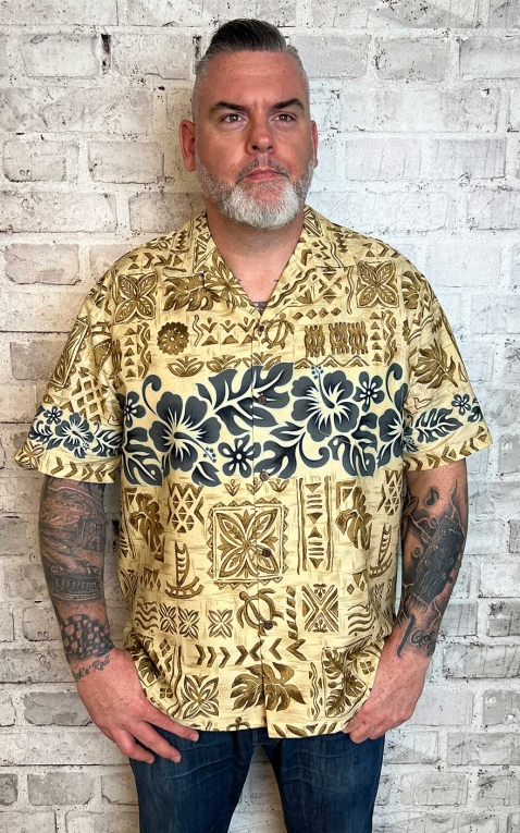 Hawaiian Shirt - Khaki tapa