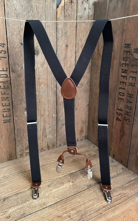 Hosenträger mit Doppel-Clips und Ledereinsatz, schwarz II