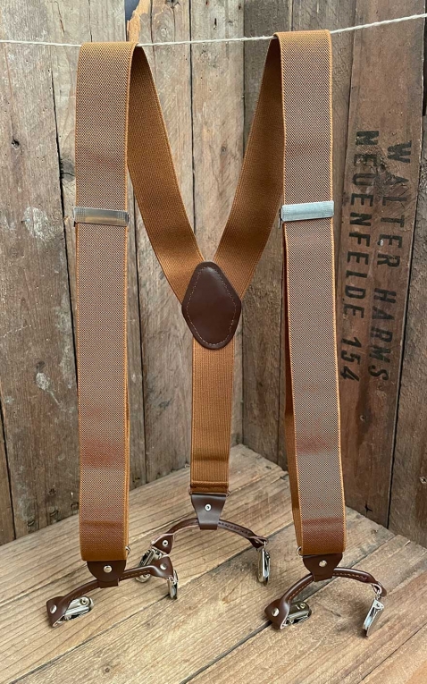 Suspenders with double-clips and leather insert, brown II