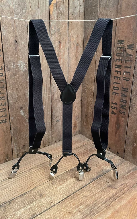 Suspenders with double-clips and leather insert, black III