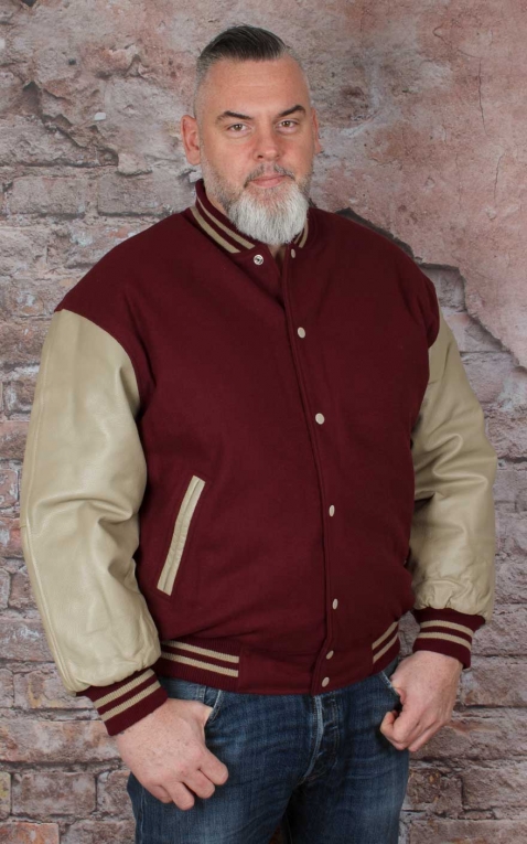 Leather baseball Jacket -bordeaux-