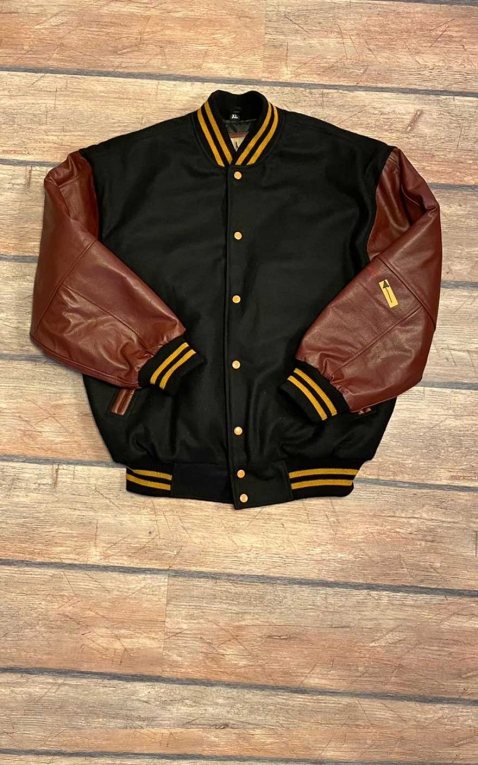 Last Chance - Leather Baseball Jacket - black/bordeaux III