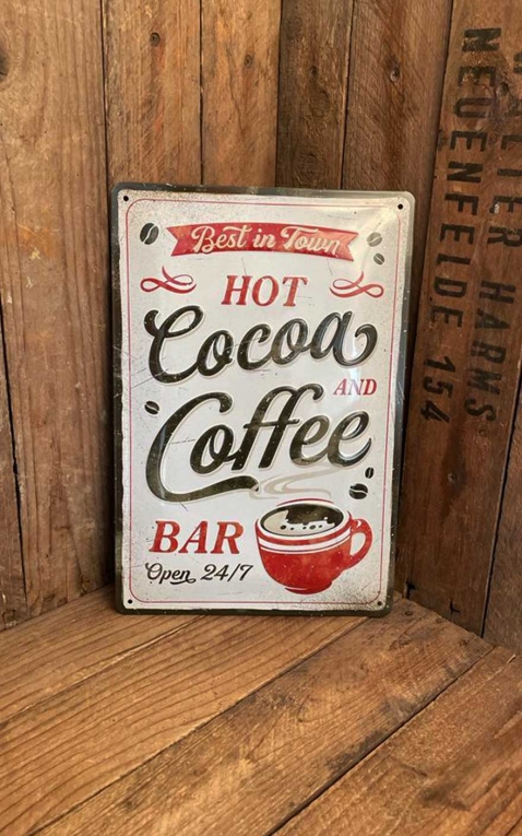 Plaque en Métal Vintage - Hot Cocoa & Coffee, 20 x 30 cm