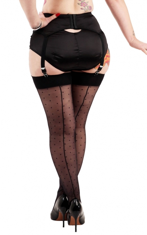 Pamela Mann Nylon Suspender Stockings, Polkadot with black seam