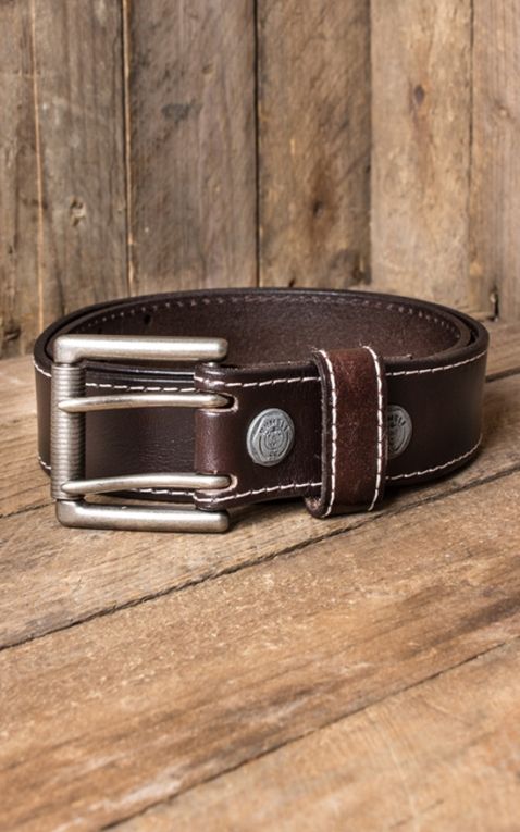 Rumble59 Leather belt with double- buckle, brown