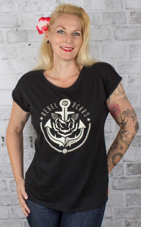 Rebel Rockers T-Shirt Femme Loosefit Anchor Rose