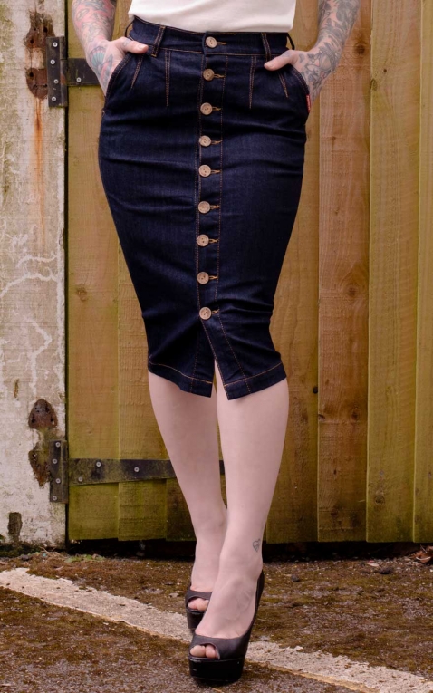 Rumble59 Ladies Denim - High-waisted Pencil Skirt - Second Skin