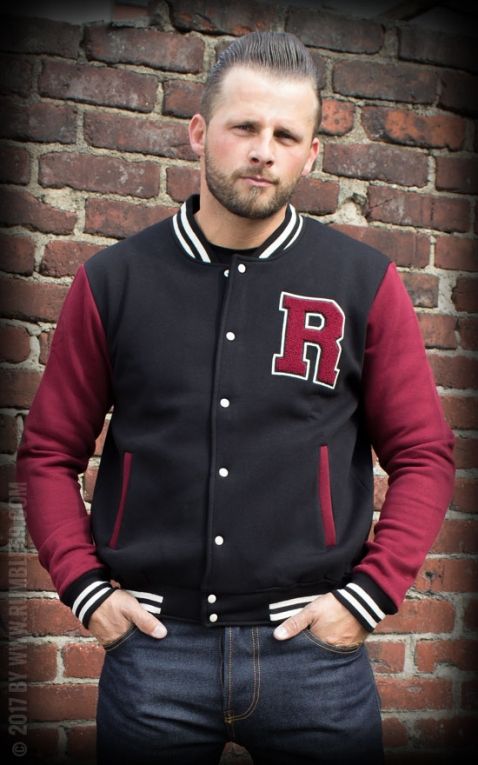 Rumble59 - Male Sweat College Jacket - black/bordeaux