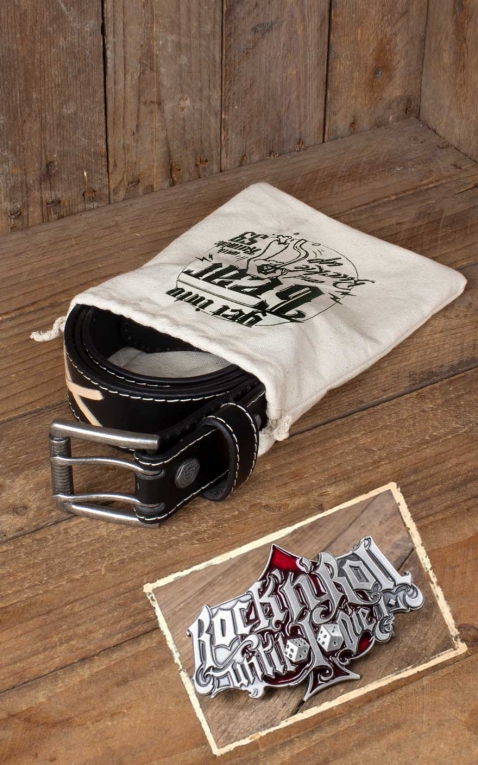 Rumble59 Set Leather belt  Brando black+Buckle RocknRoll Until I Die