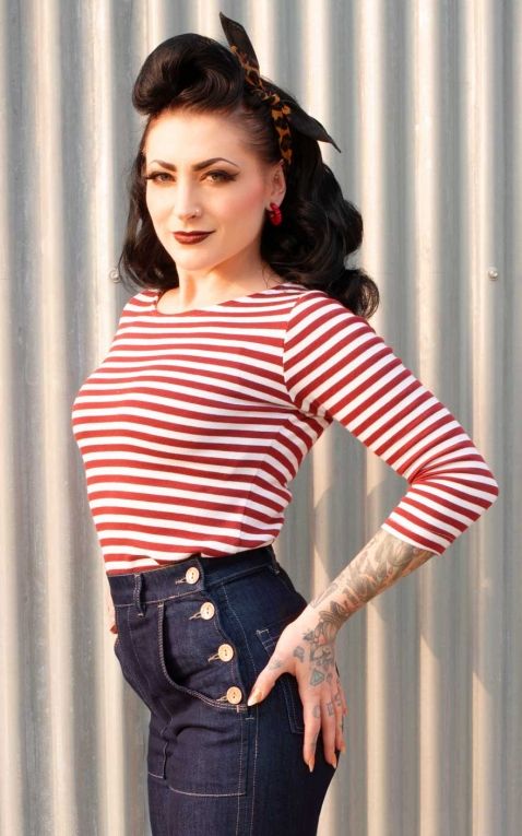 Rumble59 Striped Shirt Lets Be Audrey Red Rockabilly Rules