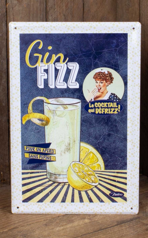 Plaque en Métal Vintage - Gin Fizz 20 x 30 cm