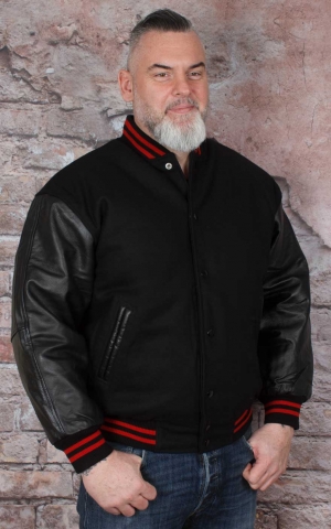 Leather baseball Jacket - Pure Black-