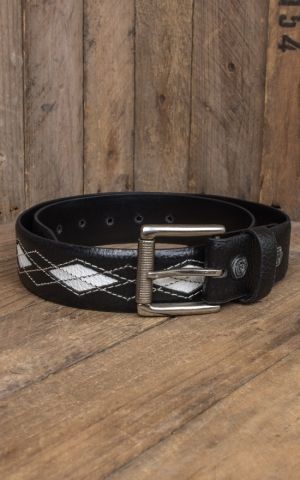 Rumble59 Leather Belt Diamond - black/offwhite