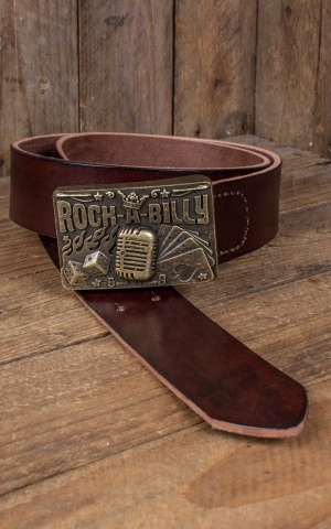 Rumble59 Leather belt with plaque buckle - Rockabilly