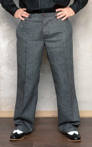Rumble59 - Vintage Loose Fit Pants Sacramento - Herringbone grey/black
