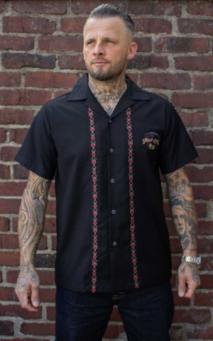 Herren Bowling shirt Hemd gabardine panel teddy boy Rockabilly fashion vintage 