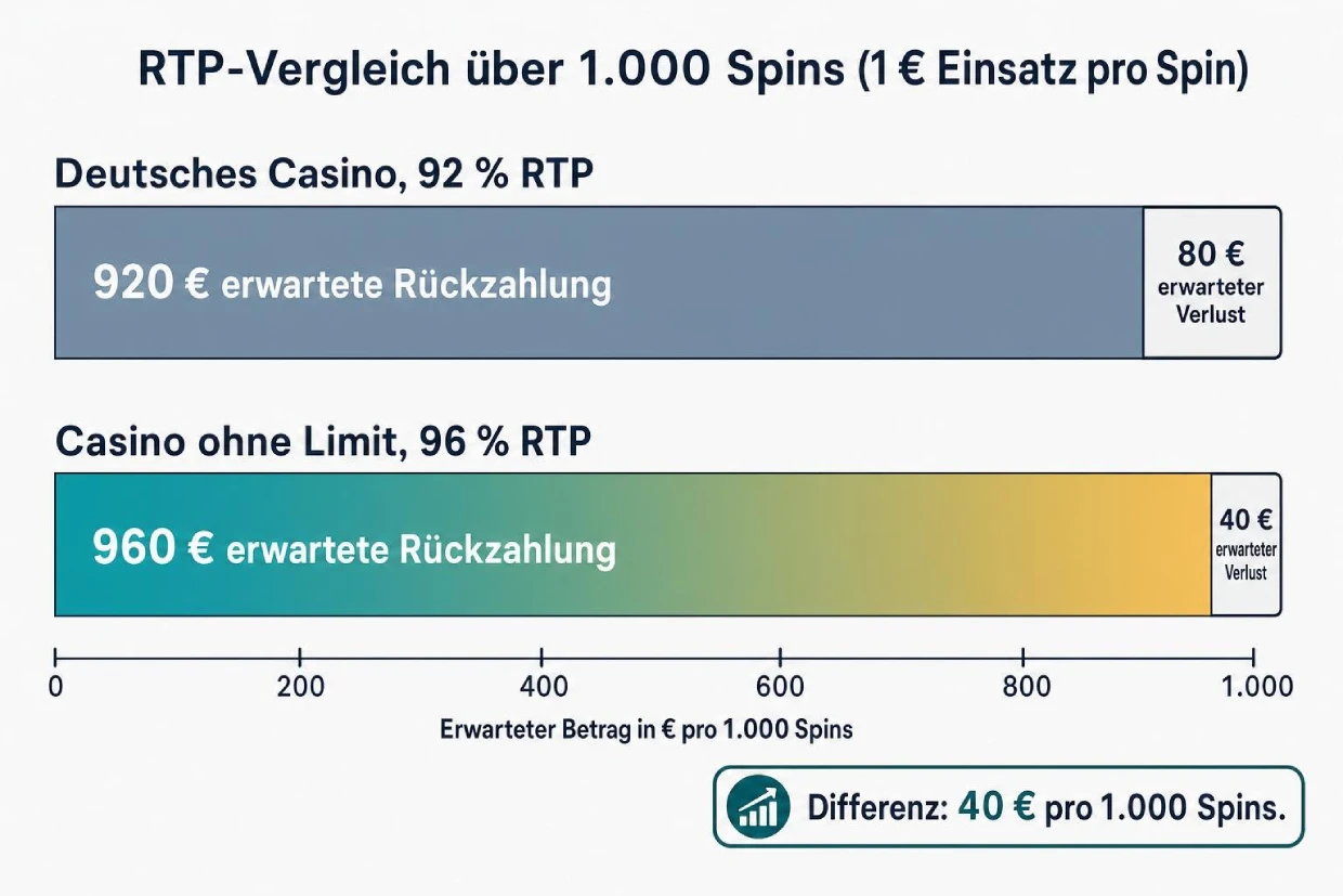 RTP-Vergleich Casino ohne Limit: Erwartete Rückzahlung bei 1.000 Slot-Spins gegenübergestellt
